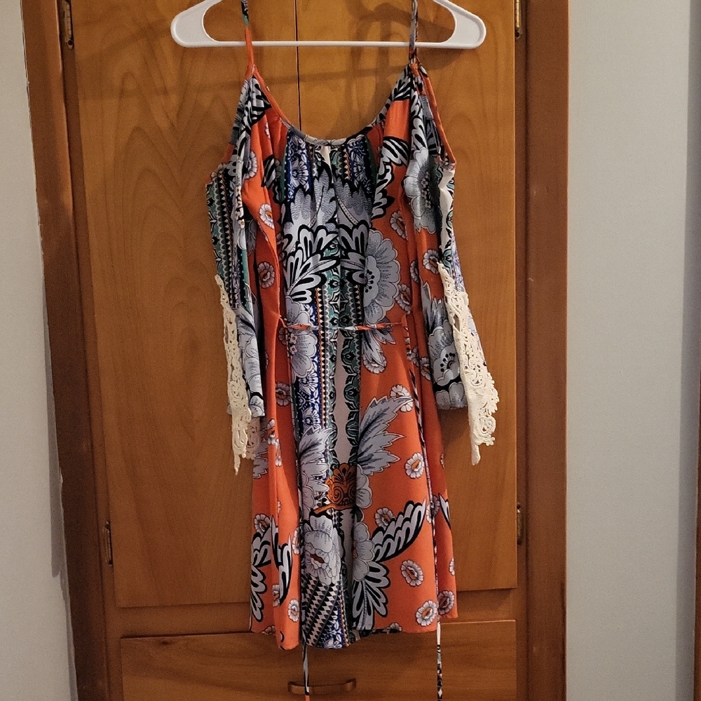 Pink Owl Orange and Blue Floral Mini Dress